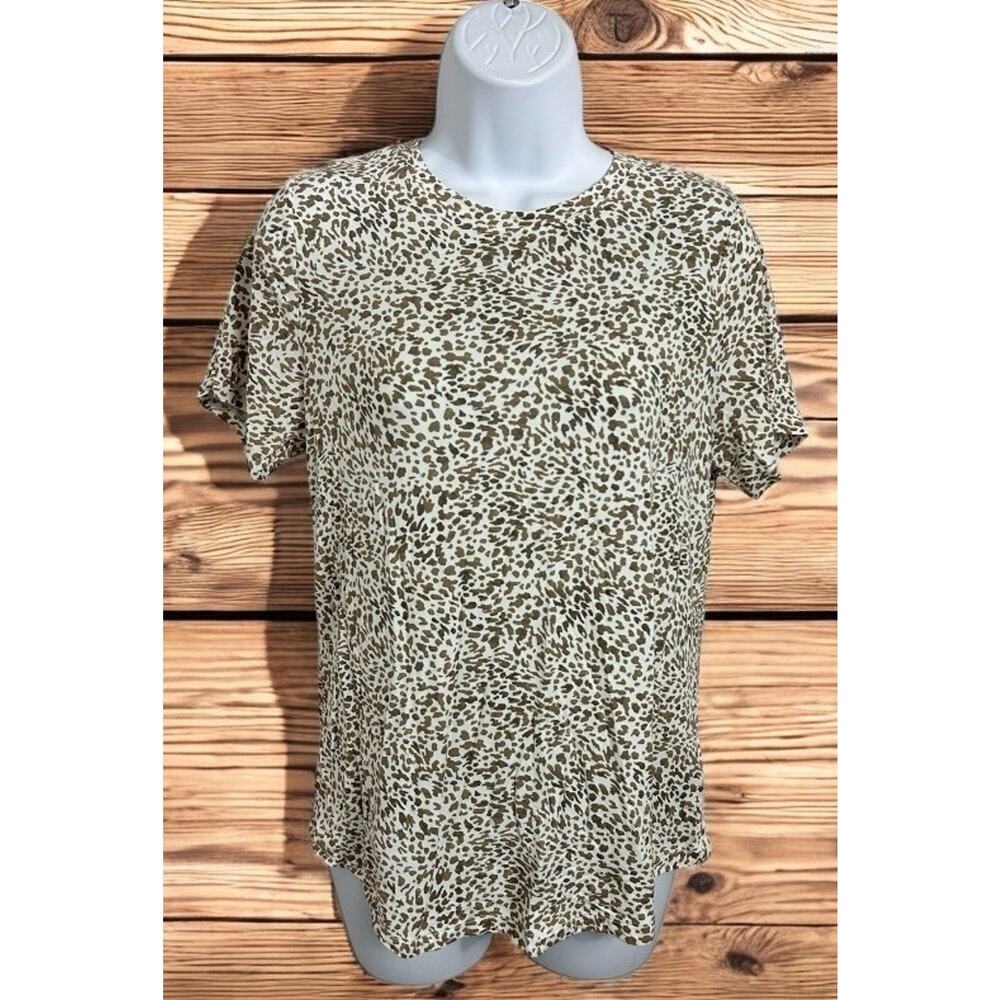 Old Navy Luxe Animal Print Blouse Sz S Short Sleeve Round Hem Soft Top Shirt